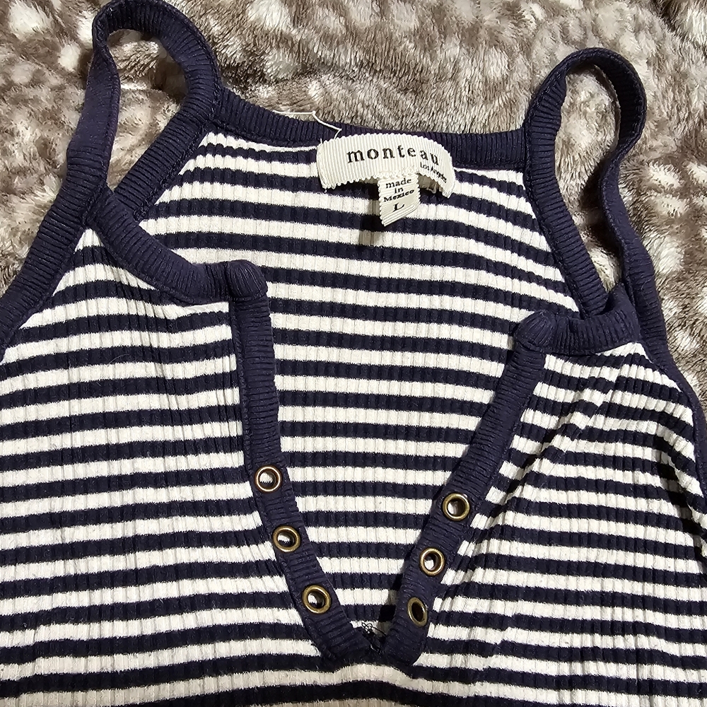 blue and white striped tank top